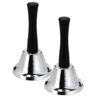 Handbellen - 2x st - zilver - 12 cm - metaal/hout - tafelbel - kerstbel - kerstman bel