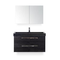 Seville Badmeubelset 100 cm - Black Oak - Wastafel Hardsteen Wit Lucca - met Spiegelkast