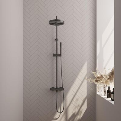 BRAUER Stripe Opbouw Thermostatische Regendouche - SET 01 - 25cm hoofddouche - staaf handdouche - doucheslang - gunmetal geborsteld PVD 5-GM-348