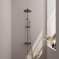BRAUER Stripe Opbouw Thermostatische Regendouche - SET 01 - 25cm hoofddouche - staaf handdouche - doucheslang - gunmetal geborsteld PVD 5-GM-348