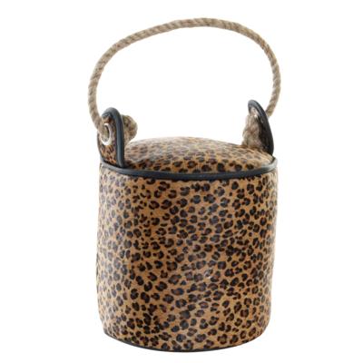Deurstopper cilinder met touw - luipaard - leer - 19 cm