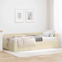 Hoekbedframe met Matras Anders met hoofdeinde 2 pcs Crème Stof