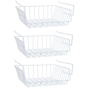 MSV Kastmandje - 3x - opberg/hang mandjes - rvs - wit - 33 x 27 x 13 cm