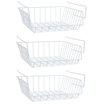 MSV Kastmandje - 3x - opberg/hang mandjes - rvs - wit - 33 x 27 x 13 cm