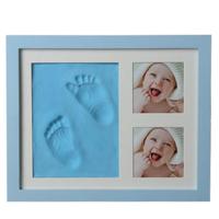 Baby hand voetafdrukken schimmel Maker massief houten fotolijstjes met cover vingerafdruk modder set (blauw)