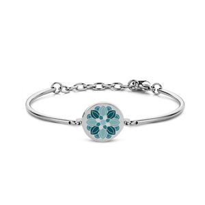 CO88 Collection Majestic 8CB 90454 Stalen Armband met bloem - 16,5 + 3,5 cm - Zilverkleurig / Groen
