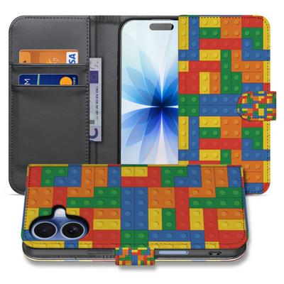 Apple iPhone 17 Hoesje Blokken Design Met 3 Pasjes Kleurrijk