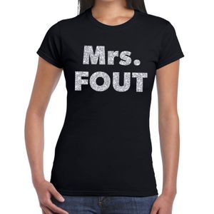 Mrs. Fout zilver glitter tekst t-shirt zwart dames