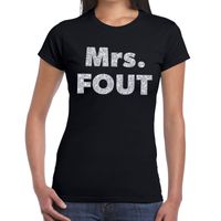 Mrs. Fout zilver glitter tekst t-shirt zwart dames - thumbnail