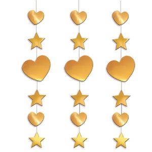 3x stuks decoratie hart en ster goud 90 cm