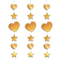 3x stuks decoratie hart en ster goud 90 cm - thumbnail