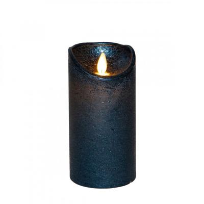 Stompkaars rustiek wax bewegende vlam 15x7,5 cm metallic blauw - Annas collection