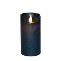 Stompkaars rustiek wax bewegende vlam 15x7,5 cm metallic blauw - Annas collection