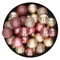 28x stuks kunststof kerstballen parel/champagne en oudroze mix 3 cm - thumbnail