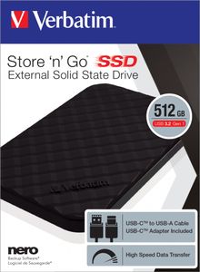 Verbatim Store n Go Portable SSD 512 GB Externe SSD harde schijf USB-C Zwart 53250