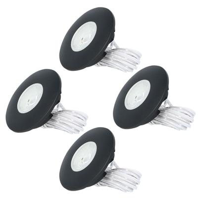 Set van 4 Pavo - Platte LED ipbouwspots met lage inbouwdiepte 12mm - 3 Watt 260 Lumen - 2700K Warm wit - Dimbaar - Rond - Meubelspot - IP44 waterdicht - Zwart