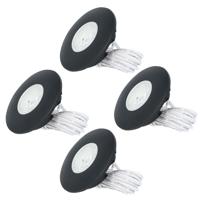 Set van 4 Pavo - Platte LED ipbouwspots met lage inbouwdiepte 12mm - 3 Watt 260 Lumen - 2700K Warm wit - Dimbaar - Rond - Meubelspot - IP44 waterdicht - Zwart