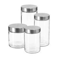 Set van 8x keuken voorraadbussen/potten glas RVS deksel - 4 formaten - Voorraadpot