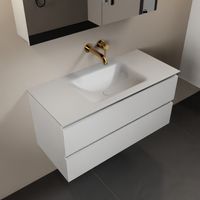 MONDIAZ AIVY 100cm badmeubel Talc, wastafel Talc solid surface midden zonder kraangat met spiegelkast (AI-351321TALC-NO - AI-M100TAMI - AI-C100TAMI)