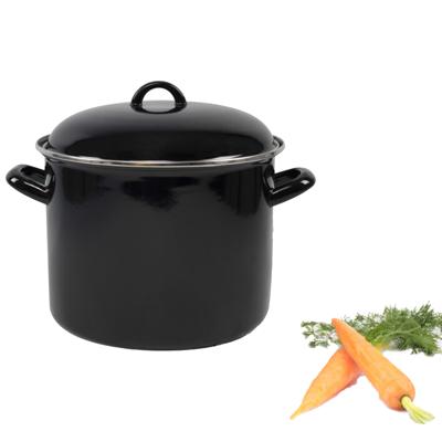 Soeppan met deksel - zwart - emaille - 8L - D24 x H21 cm