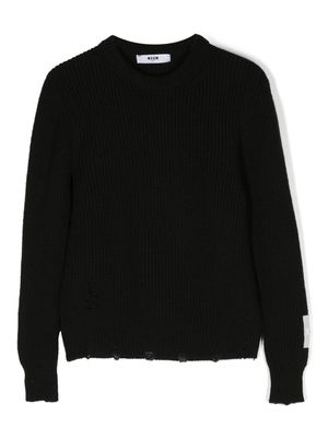 MSGM Kids pull en maille gaufrée à effet usé - Noir