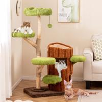 Kattenboom met Meerdere Niveaus Kattentoren met Twee Niveaus Krabpalen van Sisal Bovenste Zitstok Ronde Platforms Hangend Speeltje