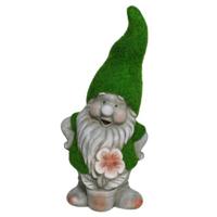 Gerimport Tuinkabouter beeldje - Dwarf Okkie - Polystone - grasgroene muts - 32 cm - Tuinbeelden - thumbnail