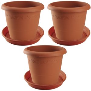 3x stuks bloempotten met onderschaal terra cotta rond diameter 40 cm