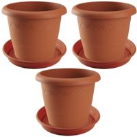 3x stuks bloempotten met onderschaal terra cotta rond diameter 40 cm - thumbnail