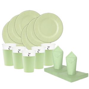 Feest gebaksbordjes/bekertjes/servetten set - 16 personen - mintgroen - papier/karton