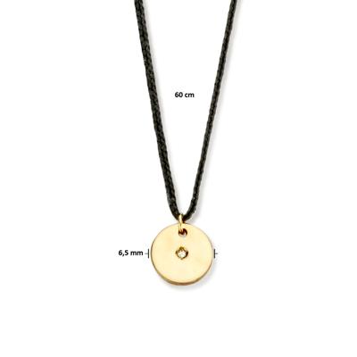 Zwart Katoenen Collier met 14k Goud en Diamant 0.005ct - 60 cm