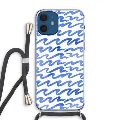 Blauwe golven: iPhone 12 Transparant Hoesje met koord