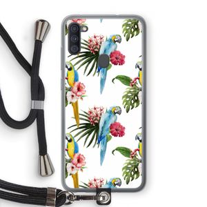 Kleurrijke papegaaien: Samsung Galaxy A11 Transparant Hoesje met koord
