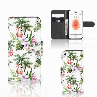 Apple iPhone 5 | 5s | SE | Telefoonhoesje | Met pasjeshouder | Flamingo Palms
