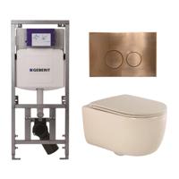 QeramiQ Dely Swirl Toiletset - 36.3x51.7cm - Geberit UP320 Burda inbouwreservoir - slim zitting - koperen bedieningsplaat - ronde knoppen - beige 0701131/SW706196/SW1000770/SW1026259