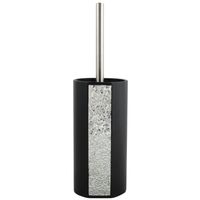MSV Toiletborstel houder Luanda - kunststeen - zwart/zilver - 36 cm - Toiletborstels - thumbnail