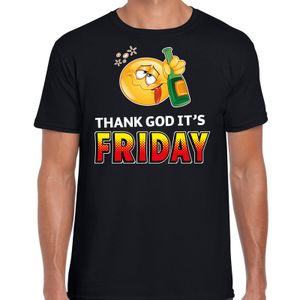 Funny emoticon t-shirt thank God it is friday zwart voor heren