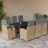 9-delige Tuinset met kussens poly rattan gemengd beige