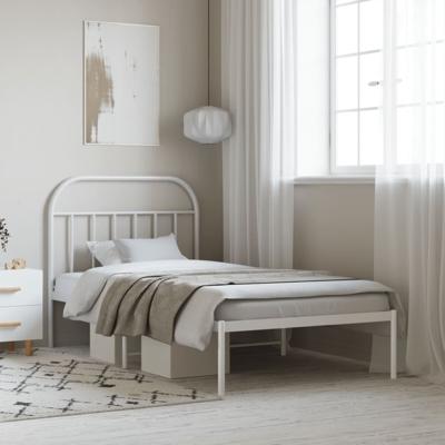 Bedframe met hoofdbord metaal wit 100x190 cm