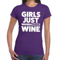 Girls just wanna have Wine tekst t-shirt paars dames - thumbnail