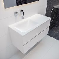 Mondiaz Vica Cloud badmeubel wit mat 100 cm 2 lades solid surface enkele spoelbak links zonder kraangat