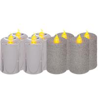 Feeric lights and christmas Kaarsen - 8x stuks - zilver - LED - H7,5 cm - glans en glitterafwerking