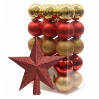 Kerstballen 30x stuks 6 cm rood-goud met ster piek rood kunststof - Kerstbal