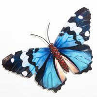 Wanddecoratie vlinder - blauw - 34 x 21 cm - metaal - muurdecoratie - thumbnail