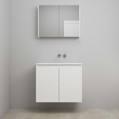 On-Line Badkamermeubelset - 80 cm - Voorgemonteerd - Greeploos 2 Deuren - Acryl Wastafel - zonder Kraangat - Spiegelkast - Mat Wit