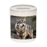Foto wolf spaarpot 9 cm - Cadeau wolven liefhebber - Spaarpotten