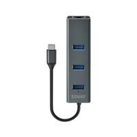 Savio AK-57 USB-C - 3 x USB-A HUB met RJ-45 Gigabit Ethernet adapter, 5000 Mbit/s, grijs