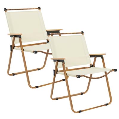 Home Deco Factory camping/strand stoel - 4x - hout/stof - inklapbaar - beige - L55 x B63 x H77 cm
