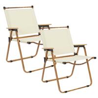 Home Deco Factory camping/strand stoel - 4x - hout/stof - inklapbaar - beige - L55 x B63 x H77 cm