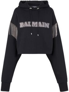 Balmain hoodie en coton biologique à franges - Noir